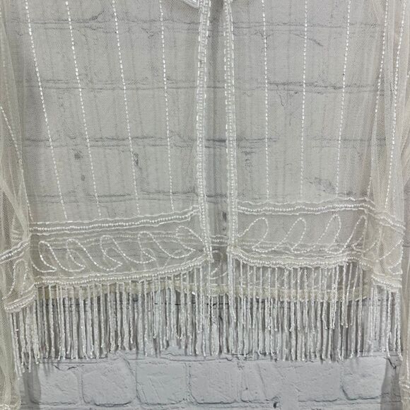 Beaded Embroidered Sheer Blouse Size Small Cottage Fairy Transparent Cover Up - Picture 8 of 12